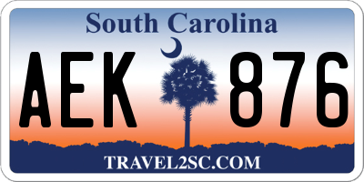 SC license plate AEK876