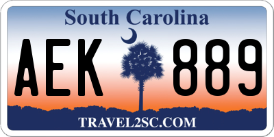SC license plate AEK889