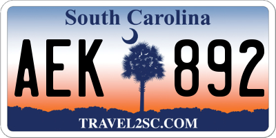 SC license plate AEK892