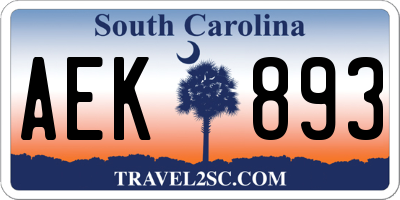 SC license plate AEK893