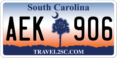 SC license plate AEK906