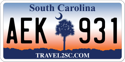 SC license plate AEK931
