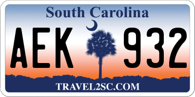 SC license plate AEK932