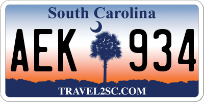 SC license plate AEK934
