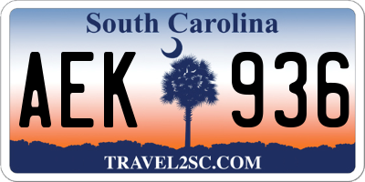 SC license plate AEK936