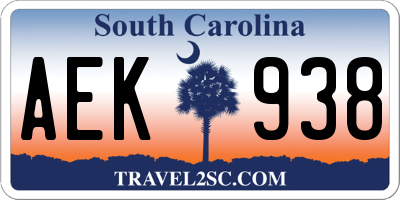 SC license plate AEK938