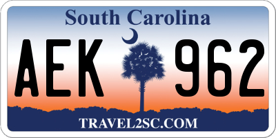 SC license plate AEK962