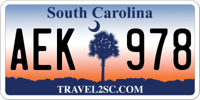 SC license plate AEK978