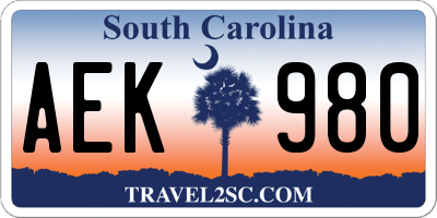 SC license plate AEK980