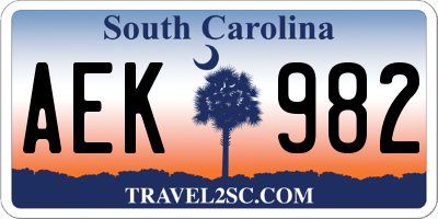 SC license plate AEK982