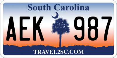 SC license plate AEK987