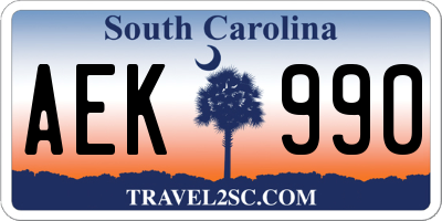 SC license plate AEK990