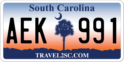 SC license plate AEK991