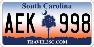SC license plate AEK998