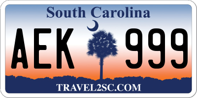SC license plate AEK999