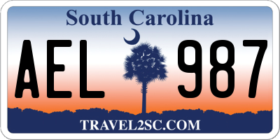 SC license plate AEL987