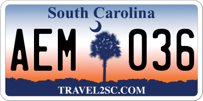 SC license plate AEM036