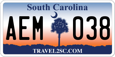 SC license plate AEM038