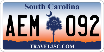 SC license plate AEM092