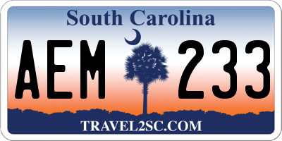 SC license plate AEM233