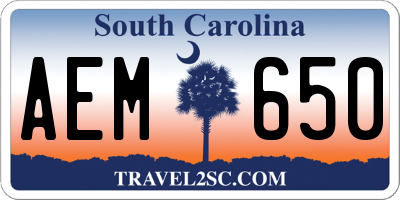 SC license plate AEM650