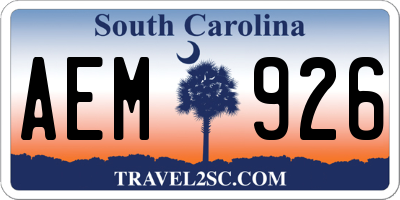 SC license plate AEM926