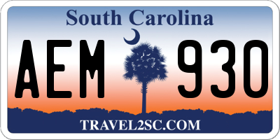 SC license plate AEM930