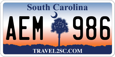 SC license plate AEM986
