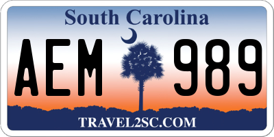 SC license plate AEM989