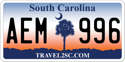 SC license plate AEM996