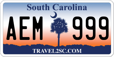SC license plate AEM999