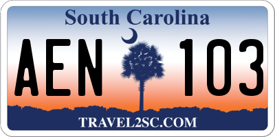 SC license plate AEN103
