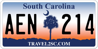 SC license plate AEN214