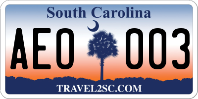 SC license plate AEO003