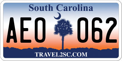 SC license plate AEO062