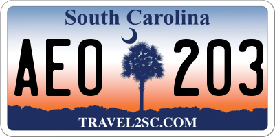 SC license plate AEO203