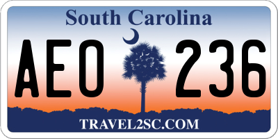SC license plate AEO236