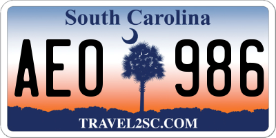 SC license plate AEO986