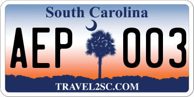 SC license plate AEP003