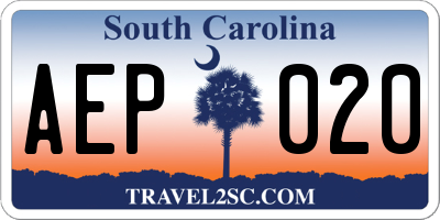 SC license plate AEP020