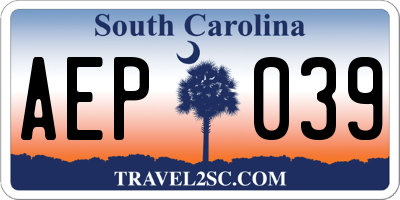 SC license plate AEP039