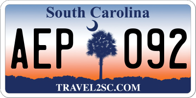 SC license plate AEP092