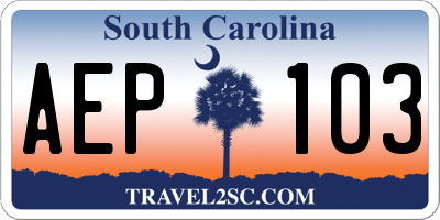 SC license plate AEP103