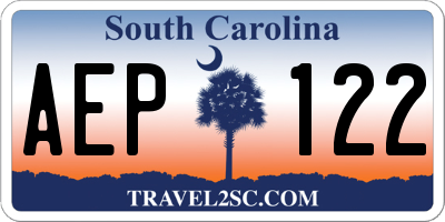 SC license plate AEP122