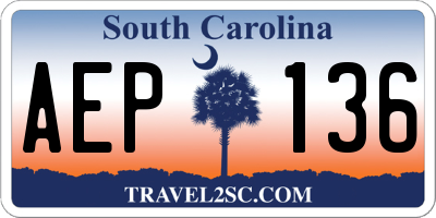 SC license plate AEP136