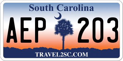 SC license plate AEP203