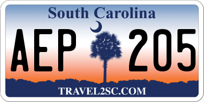 SC license plate AEP205