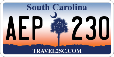 SC license plate AEP230