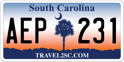 SC license plate AEP231