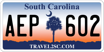 SC license plate AEP602